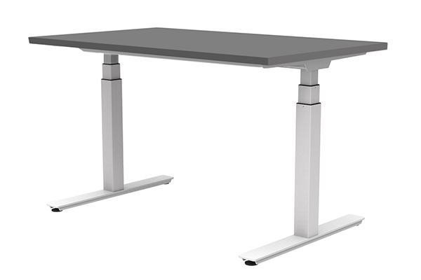 Höhenverstellbares Tischgestell mit grauer Dekorspanplatte