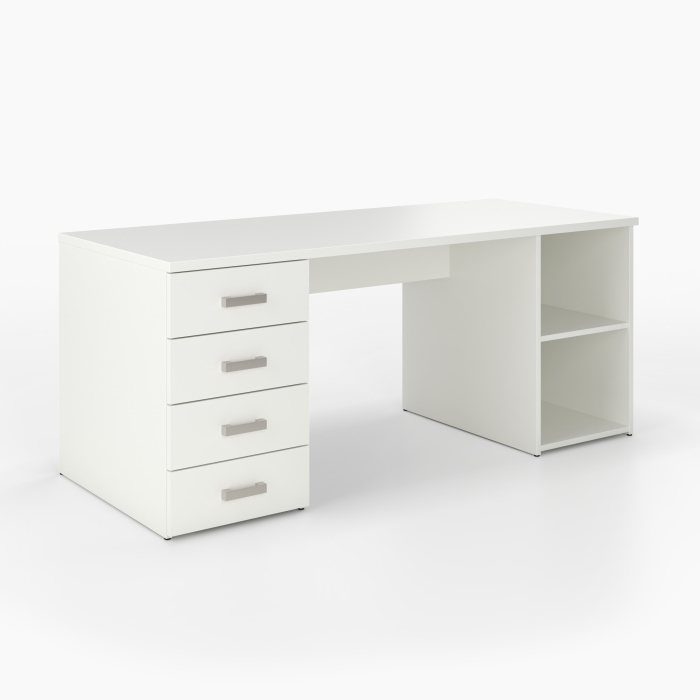 Schreibtisch | rechts Regal | links Schubladen