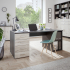 Schreibtisch | rechts Regal | links Schubladen