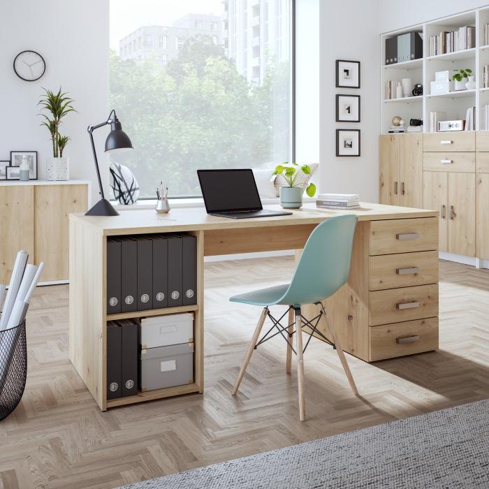 Schreibtisch | rechts Schubladen | links Regal