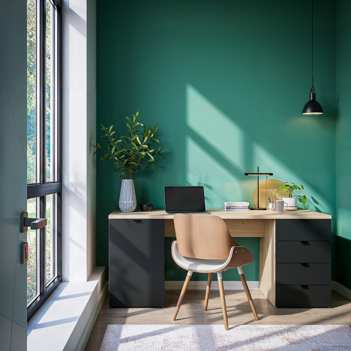 Schreibtisch | rechts Schubladen | links Schrank