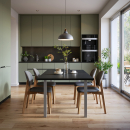 Tisch mit rechteckiger Tischplatte auf eckigen Holztischbeinen 710 x 50 mm