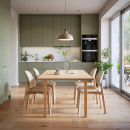 Tisch mit rechteckiger Tischplatte auf eckigen Holztischbeinen 710 x 50 mm