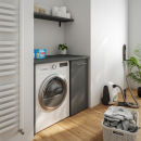 Waschmaschinenschrank mit geschlossenem schmalen Regal rechts