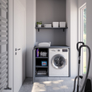 Waschmaschinenschrank mit geschlossenem schmalen Regal links