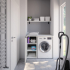Waschmaschinenschrank mit geschlossenem schmalen Regal links