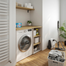 Waschmaschinenschrank mit offenem schmalen Regal rechts