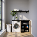 Waschmaschinenschrank mit geschlossenem breiten Regal rechts