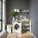 Waschmaschinenschrank mit geschlossenem breiten Regal rechts