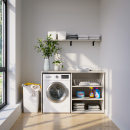 Waschmaschinenschrank mit offenem breiten Regal rechts