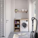 Waschmaschinenschrank mit offenem schmalen Regal links