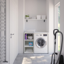 Waschmaschinenschrank mit offenem schmalen Regal links