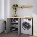 Waschmaschinenschrank mit geschlossenem breiten Regal links