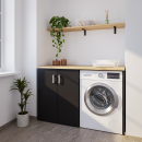 Waschmaschinenschrank mit geschlossenem breiten Regal links