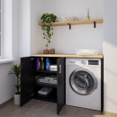 Waschmaschinenschrank mit geschlossenem breiten Regal links