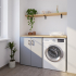 Waschmaschinenschrank mit geschlossenem breiten Regal links