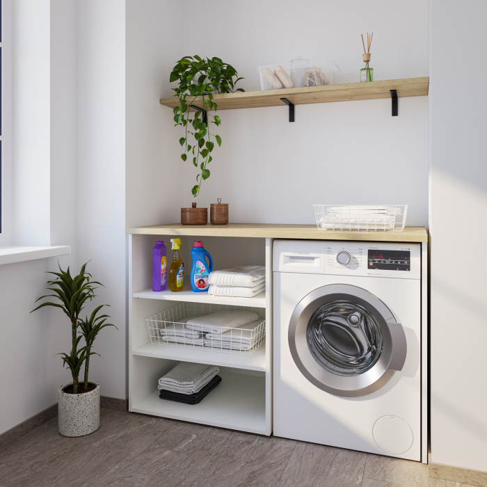 Waschmaschinenschrank mit offenem breiten Regal links