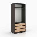 Kleiderschrank offen| breit | mit drei Schubladen und Kleiderstange